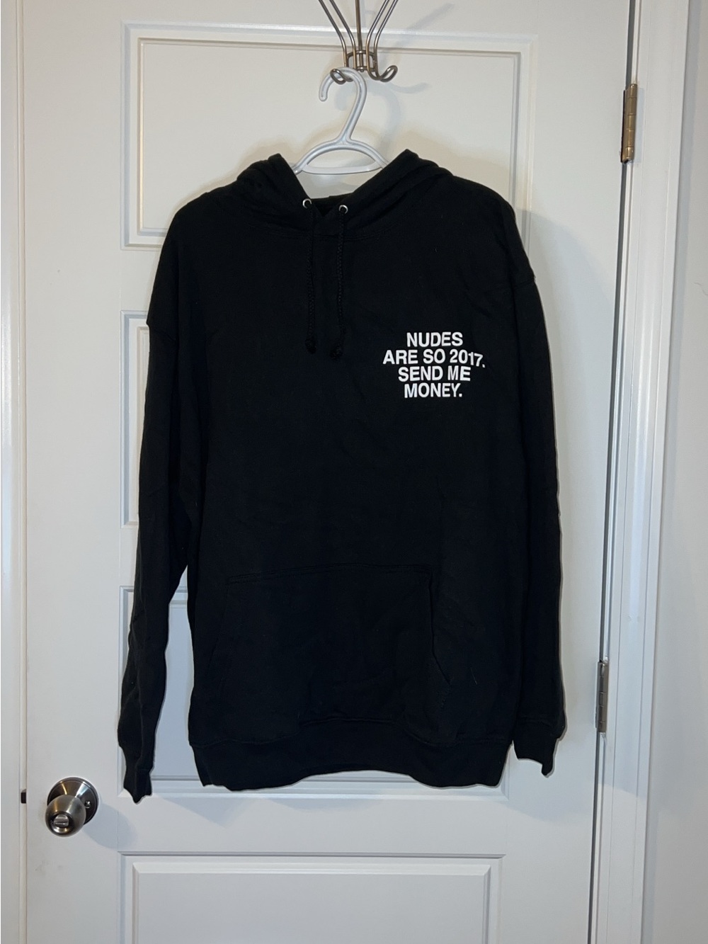 Black Graphic Hoodie Sweatshirt with White Slogan